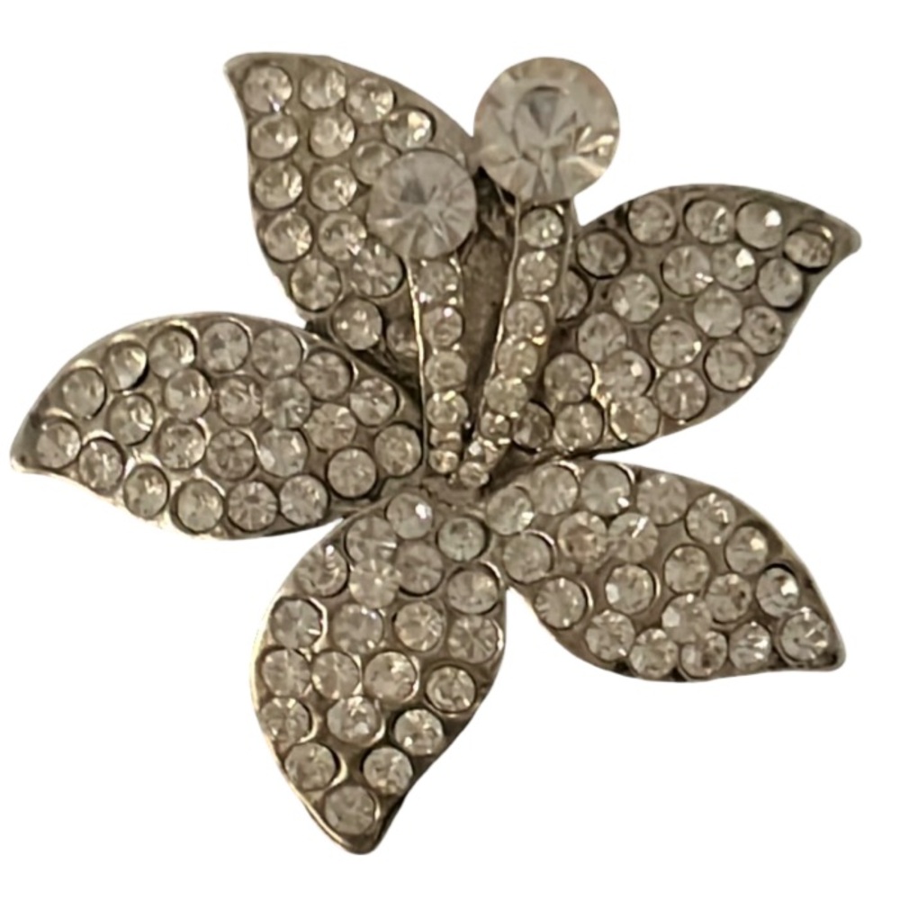 Lord & Taylor Silver Plated Crystal Floral Leaf Brooch